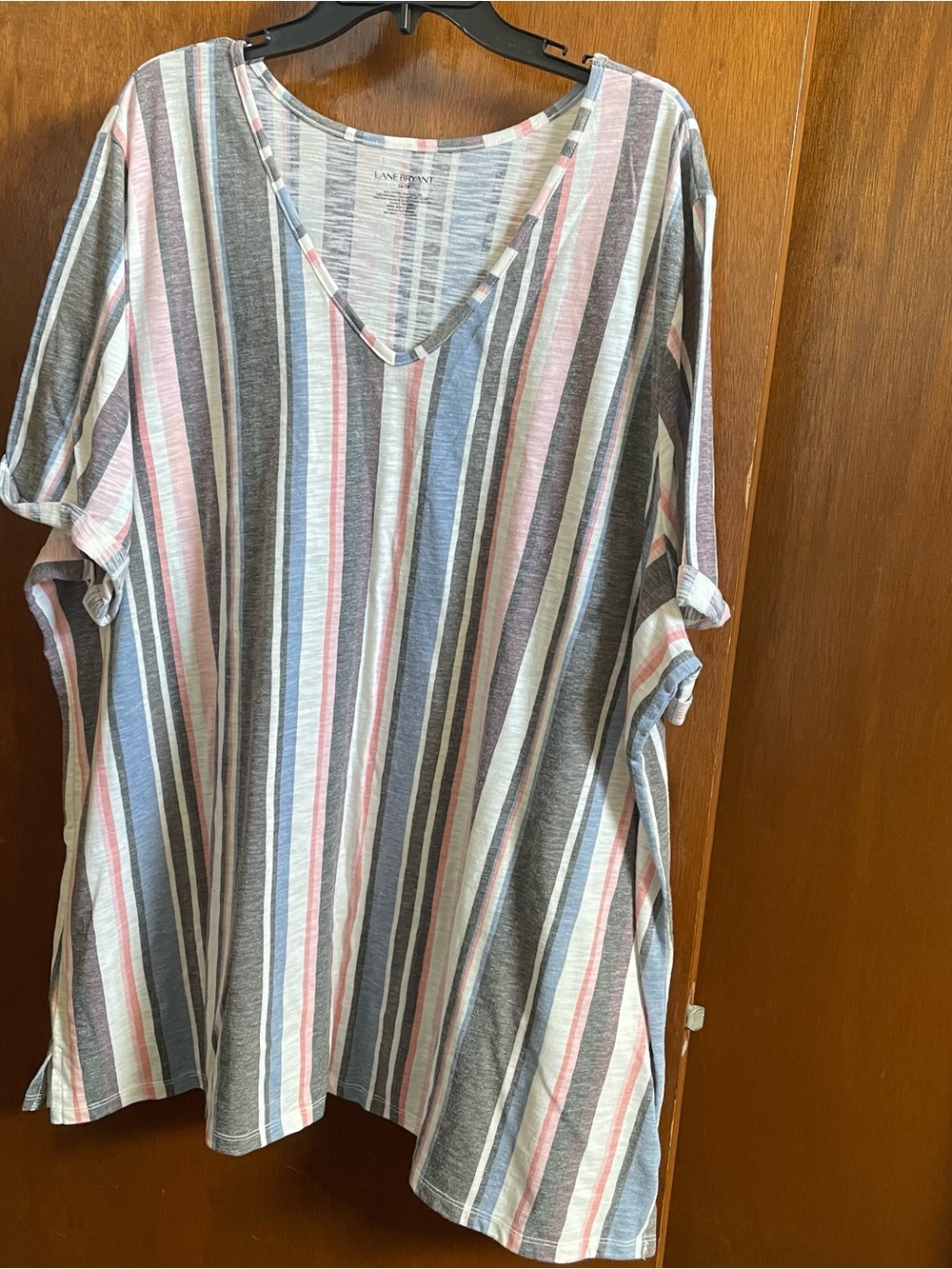 Lane Bryant Striped V-Neck Tunic in Blue, Pink & Gray